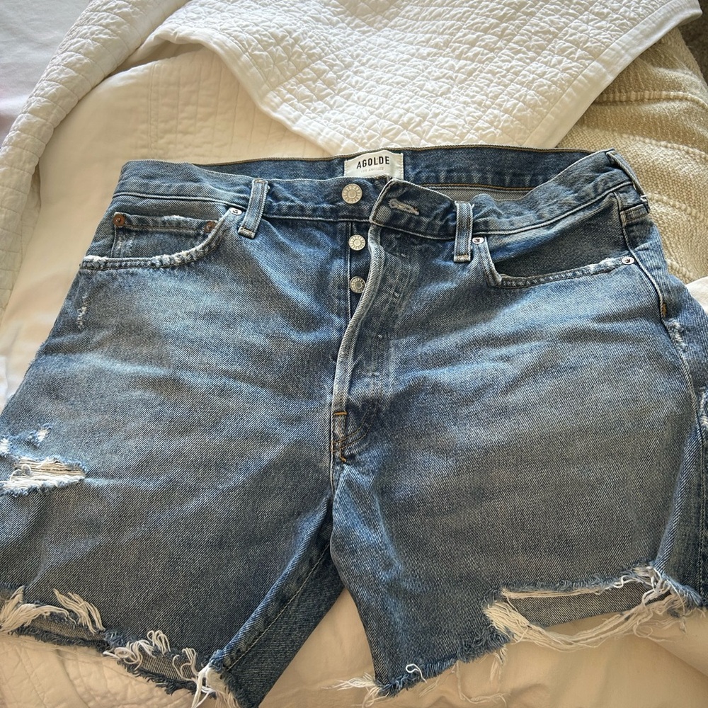 Agolde Distressed Blue Jean Shorts
